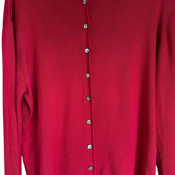 Garnet Hill silk cranberry cardigan pearly buttons Size M - Picture 6 of 6